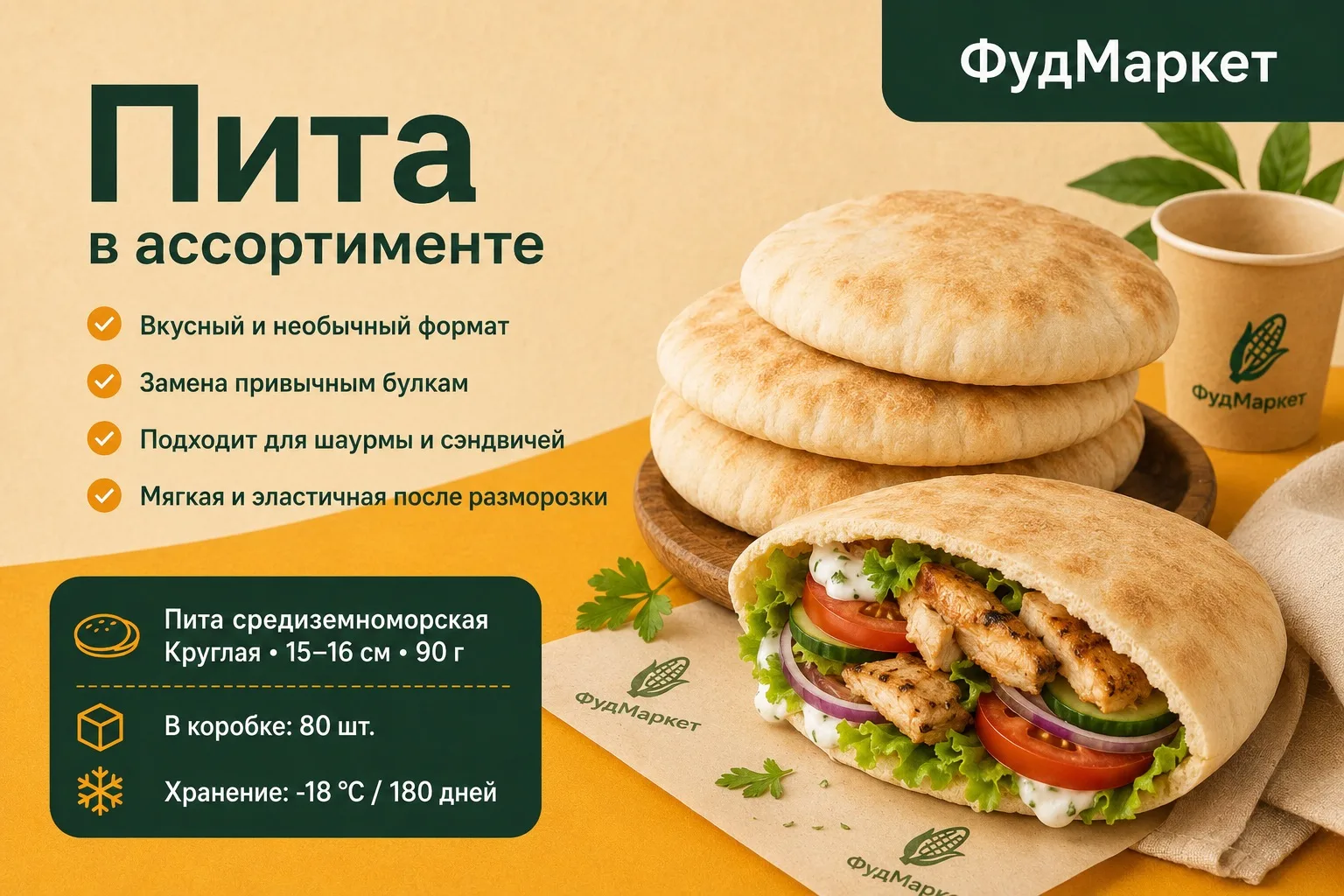 Новый продукт в ассортименте — пита «Средиземноморская» 🥙

Пита — это вкусный, актуальный  и небана