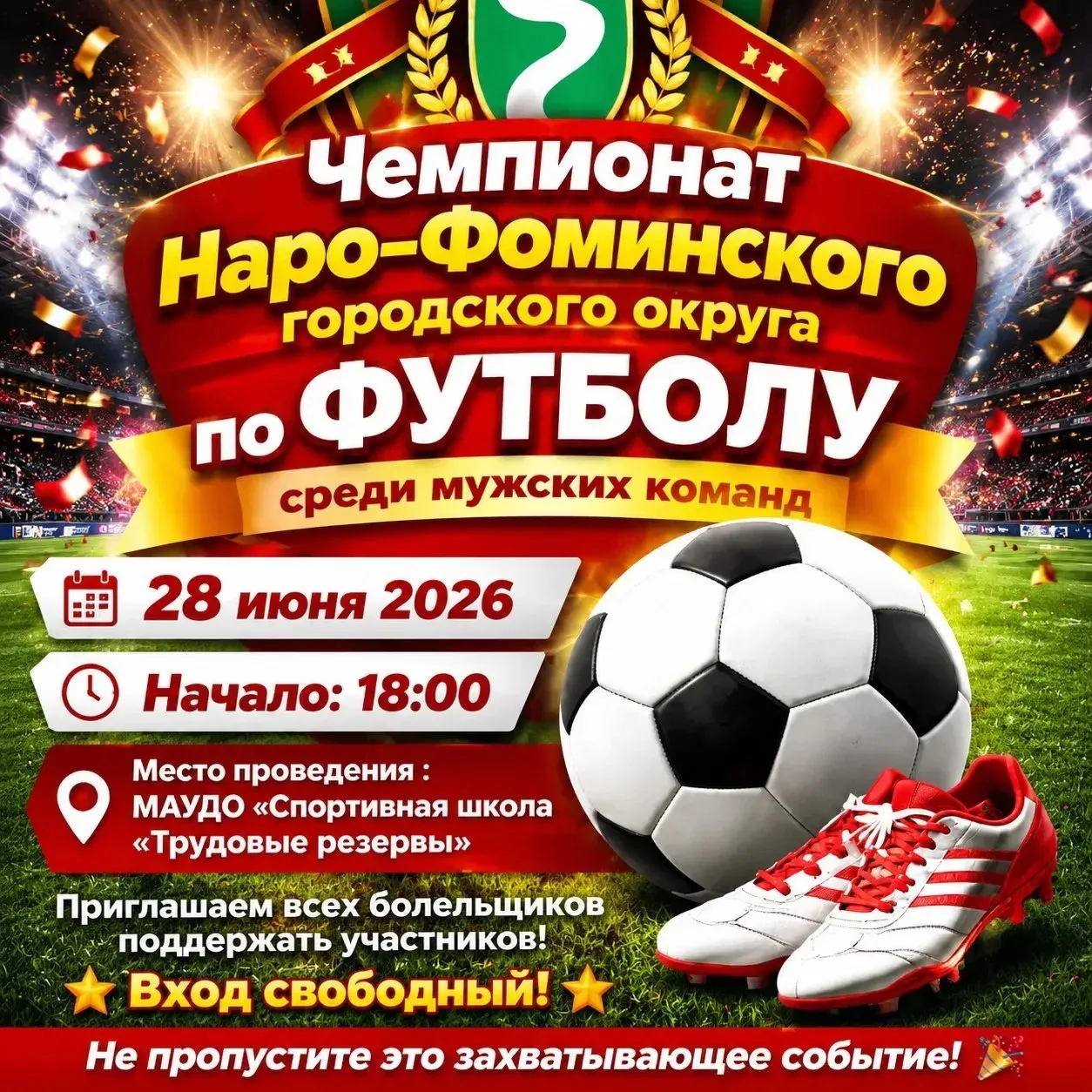Готовьтесь к футбольному воскресенью! 🔥

Приглашаем всех болельщиков на Чемпионат Наро‑Фоминского г