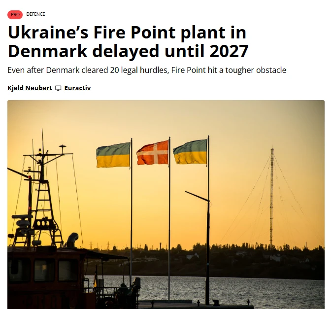 Строительство завода украинского производителя ракет в Дании отложили до конца 2027 год...