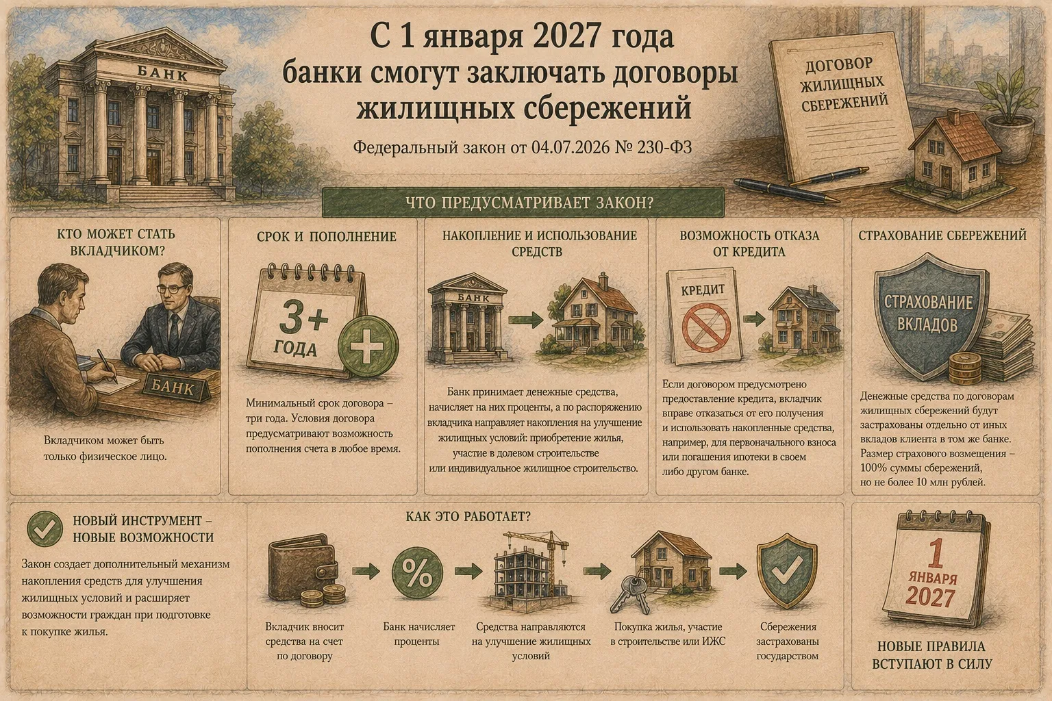 С 1 января 2027 года банки смогут заключать договоры жилищных сбережений
#civpro_банк #civpro_закон
