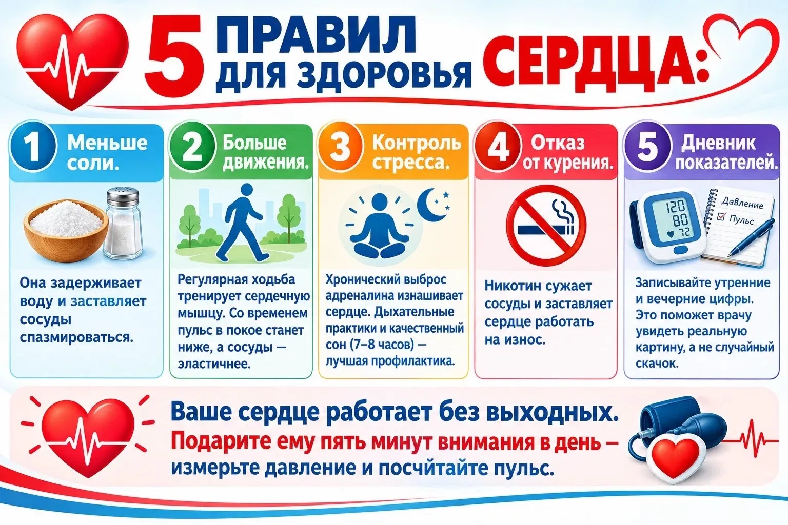 5 правил для здоровья СЕРДЦА: