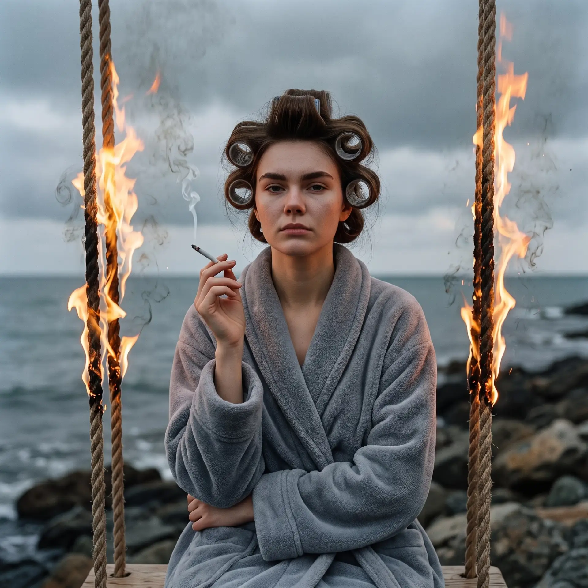 Кадр на горящих качелях у моря 🔥