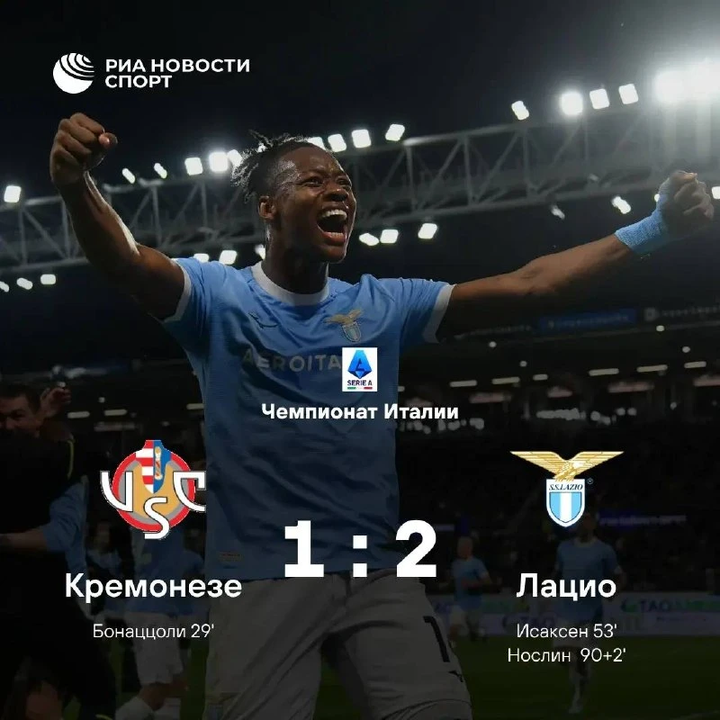 «Лацио» обыграл «Кремонезе» в чемпионате Италии Пропустив в первом тайме, команда смогл...