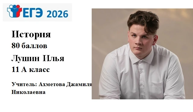 🎉 Гордость нашей школы! 🎉

Ученик 11А класса Лушин Илья 🏆 сдал ЕГЭ по истории на 80 баллов! 📚✨

