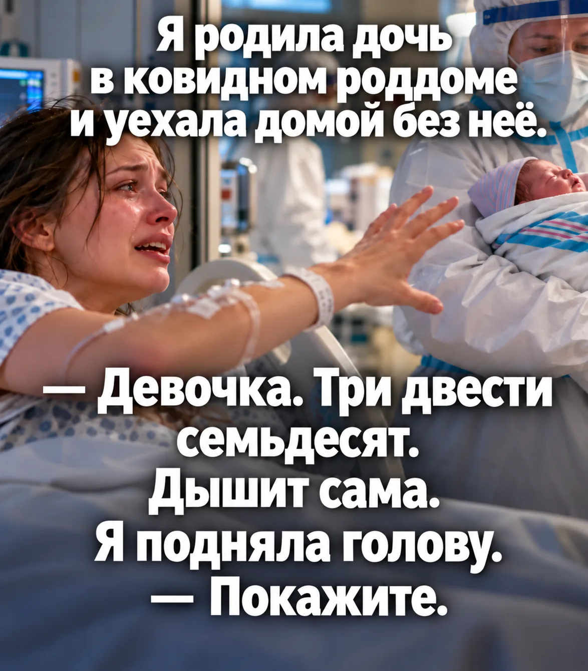 Я родила дочь в ковидном роддоме и уехала домой без неё.
- Девочка Три двести семьдесят. Дышит сама.
