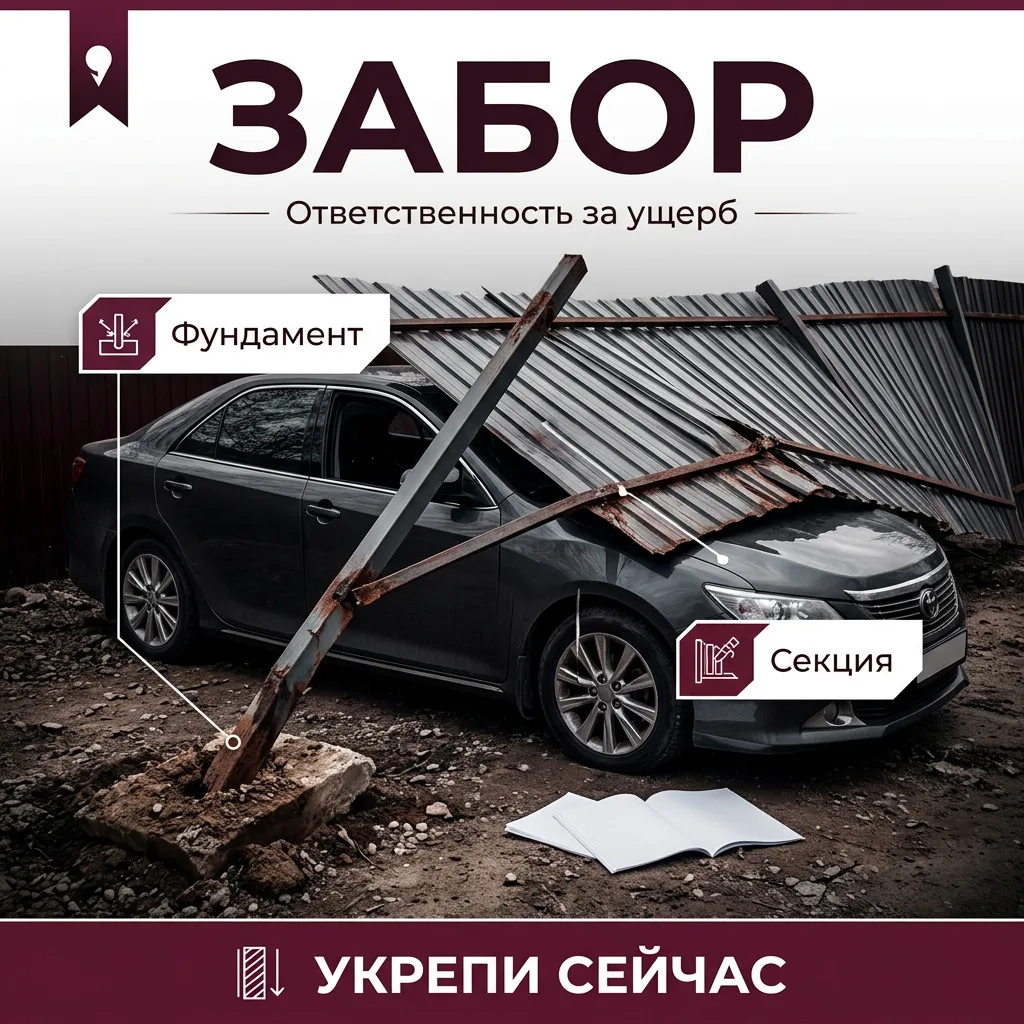🌪️ Забор упал на соседскую машину: кто отвечает и как не платить за чужую беспечность