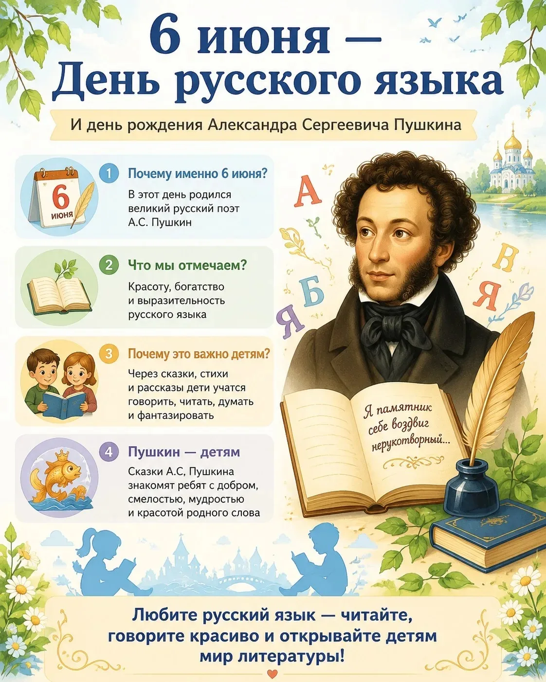 6 июня — День русского языка и день рождения А.С. Пушкина! 📖✨✨