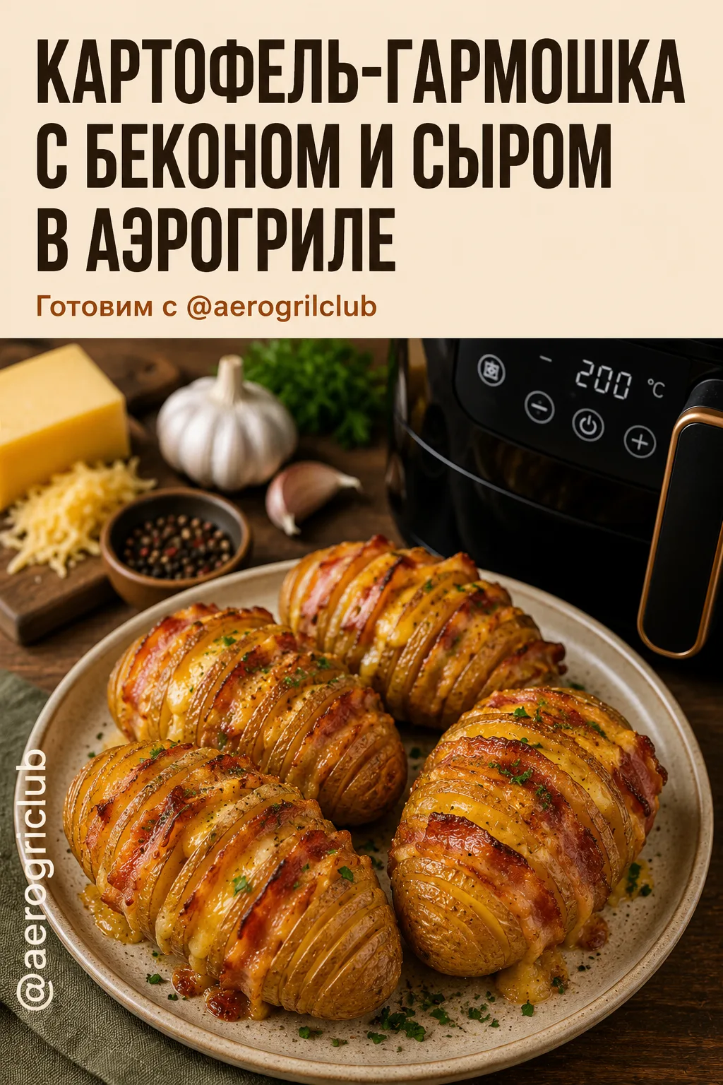 Картофель-гармошка с беконом и сыром в аэрогриле

Хрустящий снаружи и невероятно нежный внутри карто