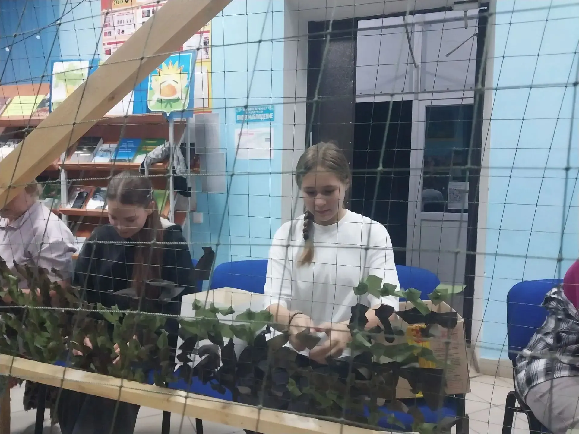 Ученицы 7 класса, юнармейцы отряда имени Героя Советского Союза продолжают плетение мас...