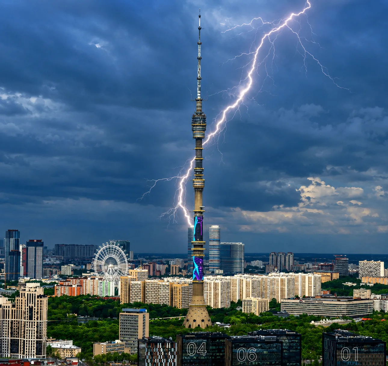 Молния на фоне Останкинской башни.  #Солнцево  БУДЬ В КУРСЕ!  Рупор Солнцево ТГ ***Мах  Чат Солнцево