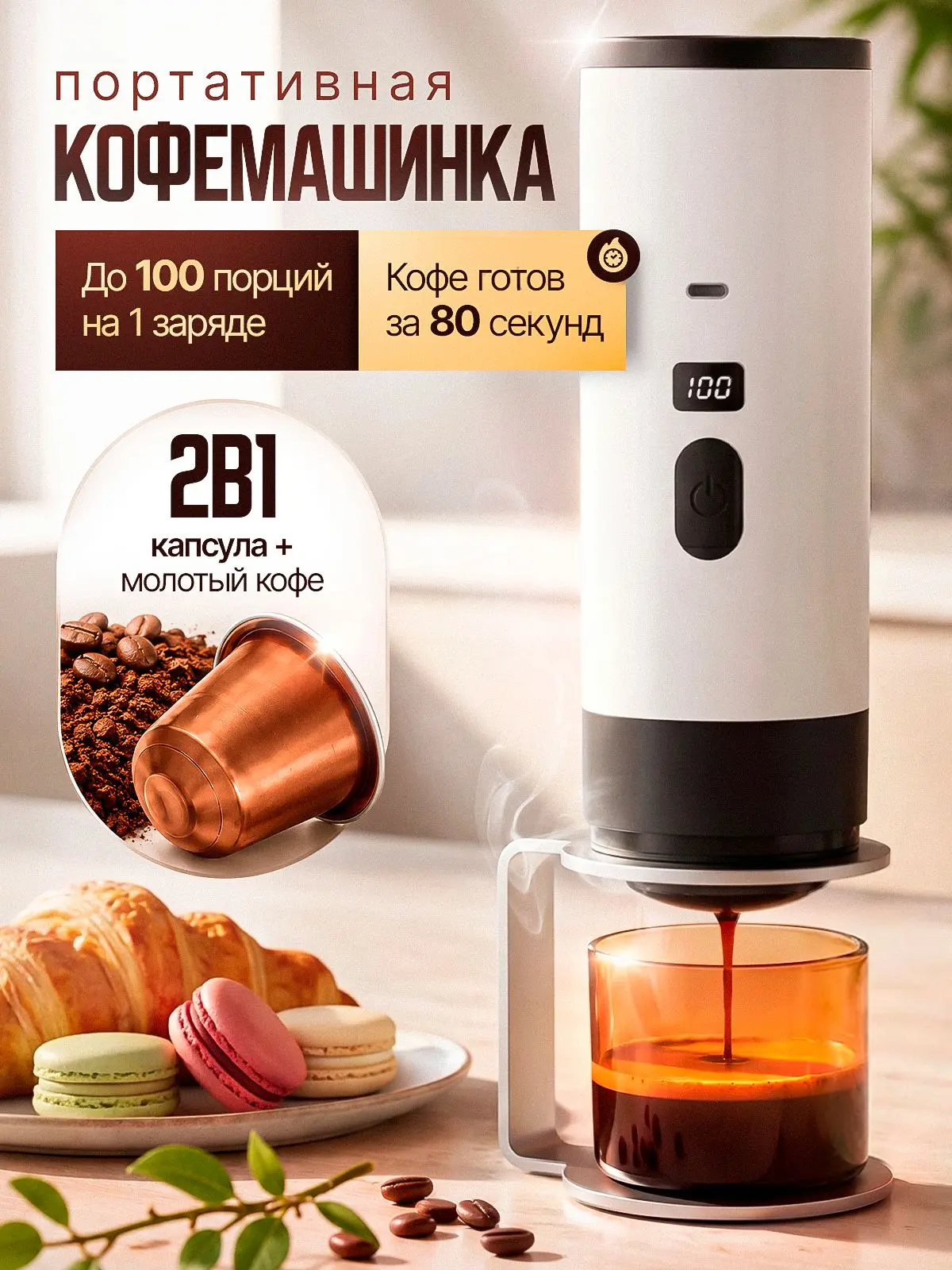 🟠 Капсульная кофемашина, портативная кофеварка для дома, автомобиля и по