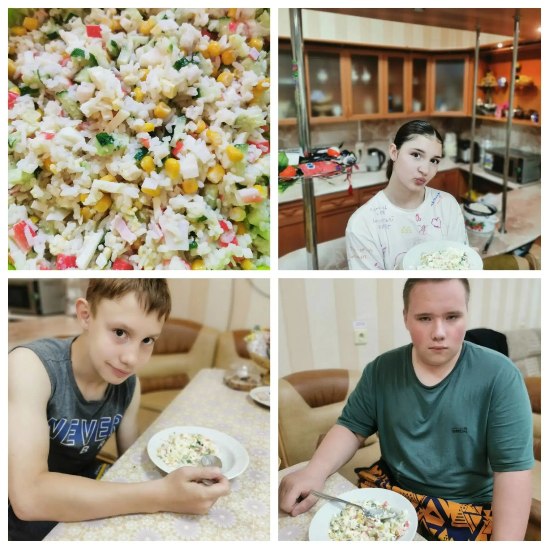 Сегодня с ребятами готовили крабовый салат 🦀🥗 Получилось сочно, нежно и очень вкусно! Ребята отлич