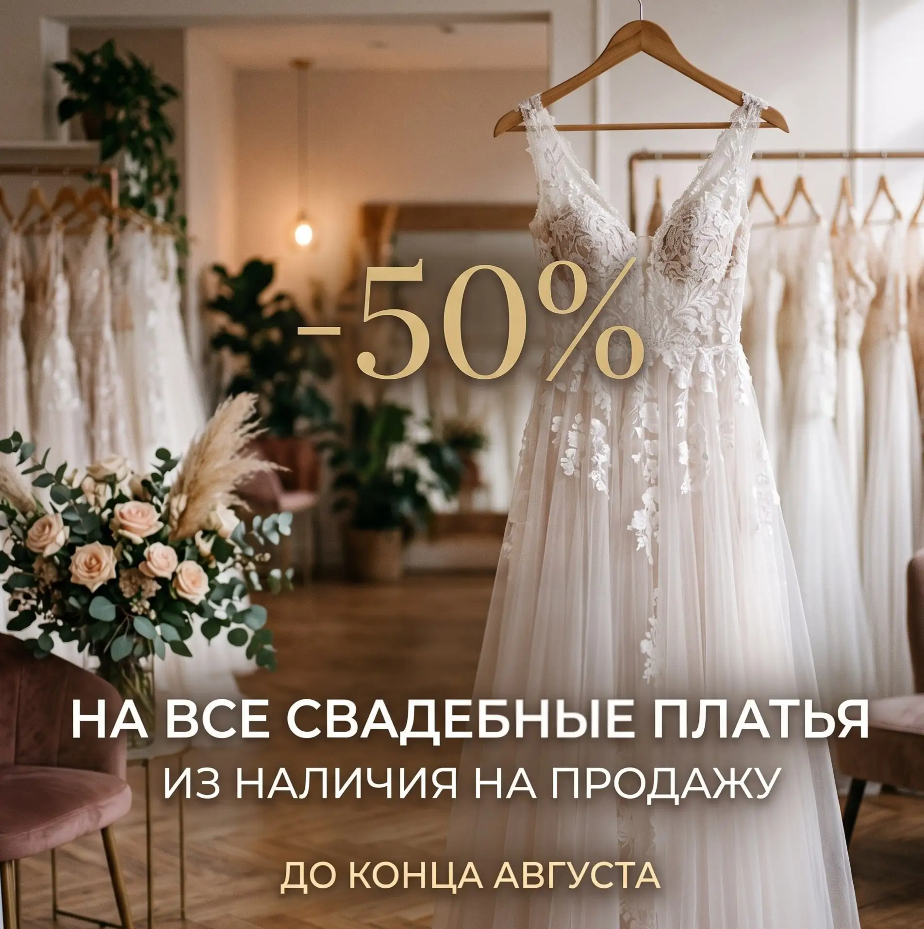 ✨ ГРАНДИОЗНАЯ РАСПРОДАЖА: СКИДКА 50% НА ВСЕ СВАДЕБНЫЕ ПЛАТЬЯ ИЗ НАЛИЧИЯ! ✨