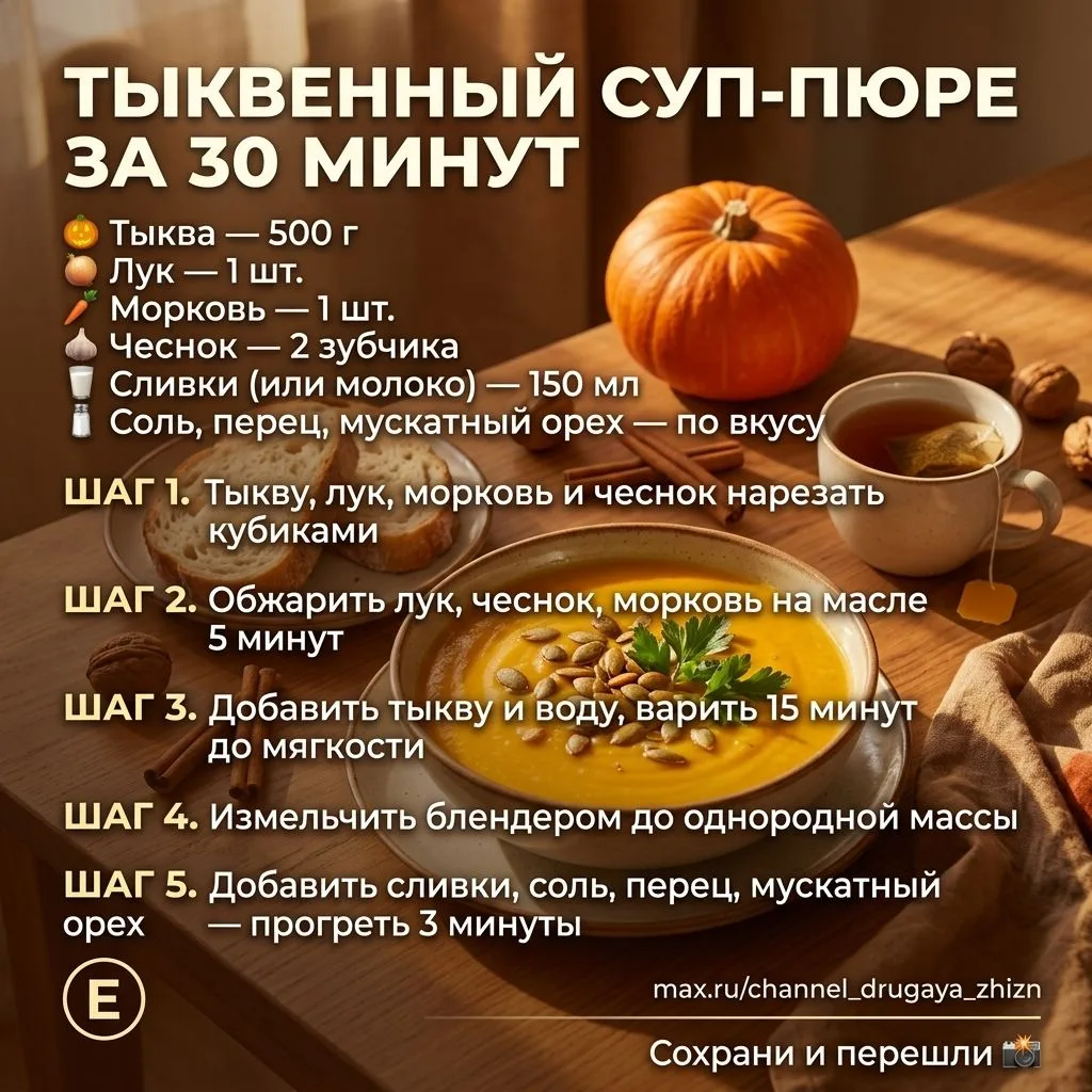 🎃 Тыквенный суп-пюре за 30 минут.