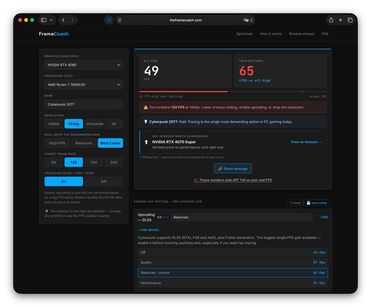 Тестим FPS без установки игры

FrameCoach — сервис, который поможет подобрать идеальные настройки и 