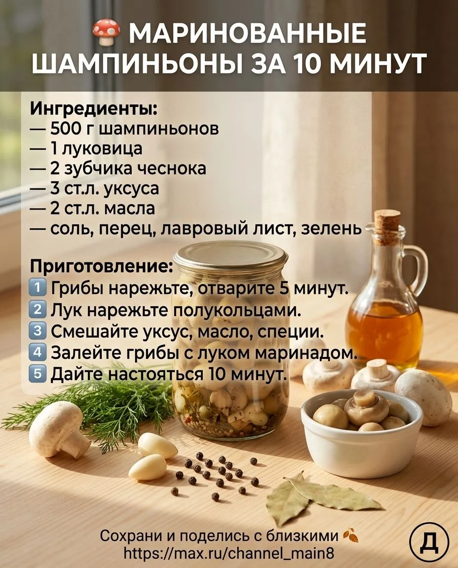 🍄 Маринованные шампиньоны за 10 минут