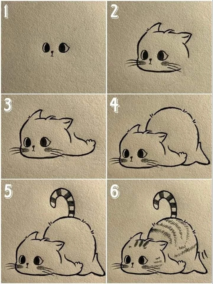 Рисунок котика поэтапно