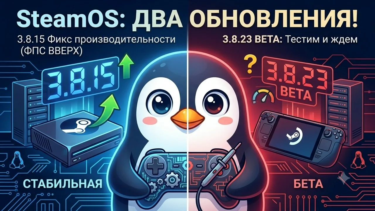 Valve выкатила сразу два апдейта для SteamOS: стабильный 3.8.15 и бету 3.8.23.