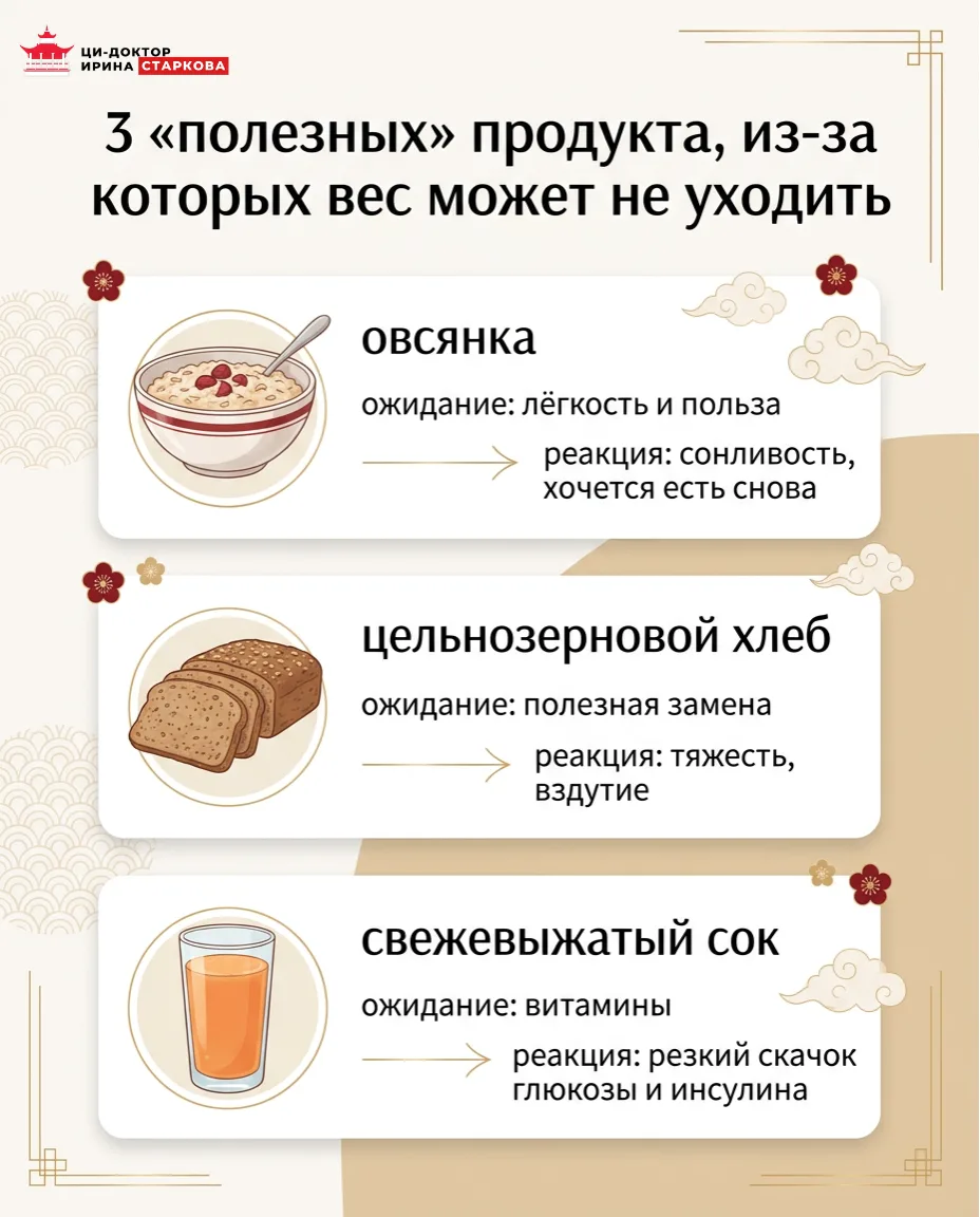 3️⃣  «полезных» продукта, из-за которых после 50 вес может не уходить  Овсянка на завтрак. Хлебцы вм