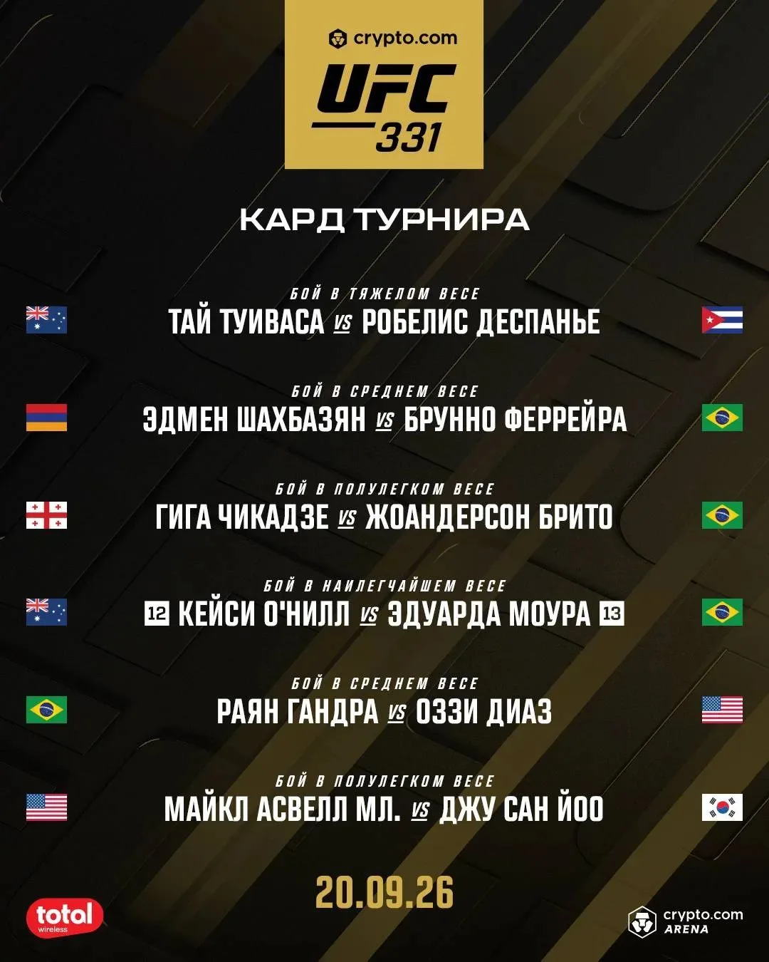 ⚡Полный кард #UFC331

UFC Russia 🇷🇺
