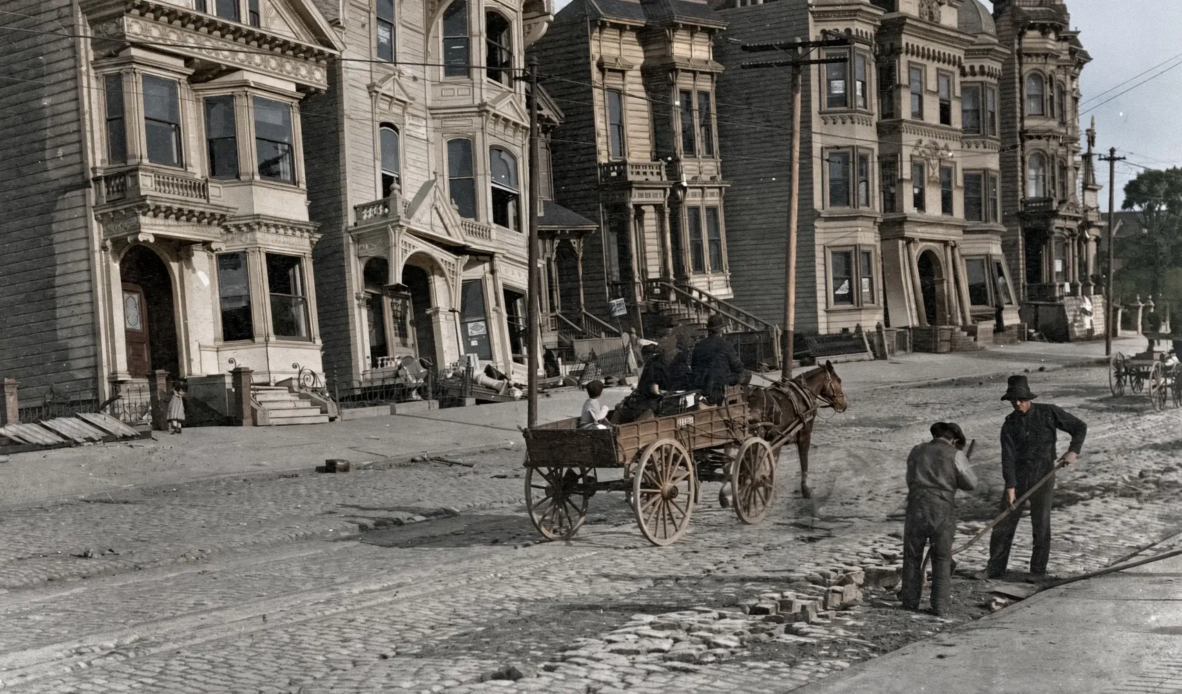 Поврежденные после землетрясения дома в Сан-Франциско, 1906 год.