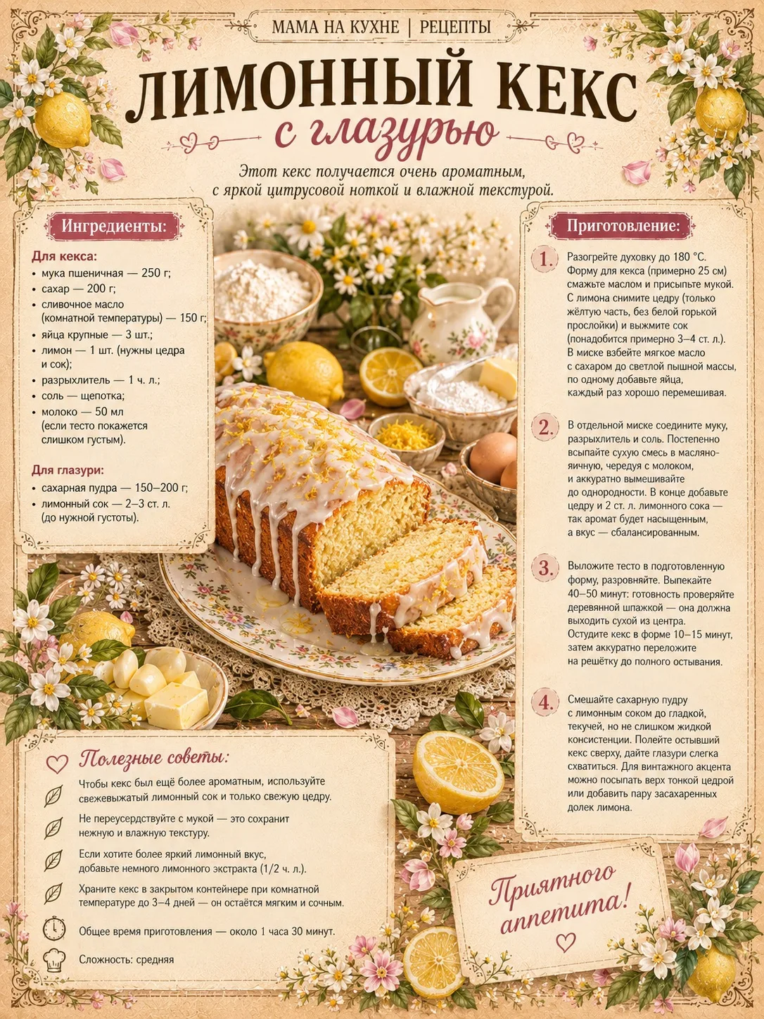 🌸 Лимонный кекс с глазурью 🌸