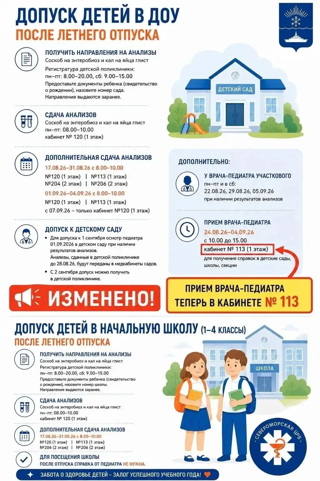 🏥 Небольшие изменения в информации о том, как получить допуск в сад после отпуска.