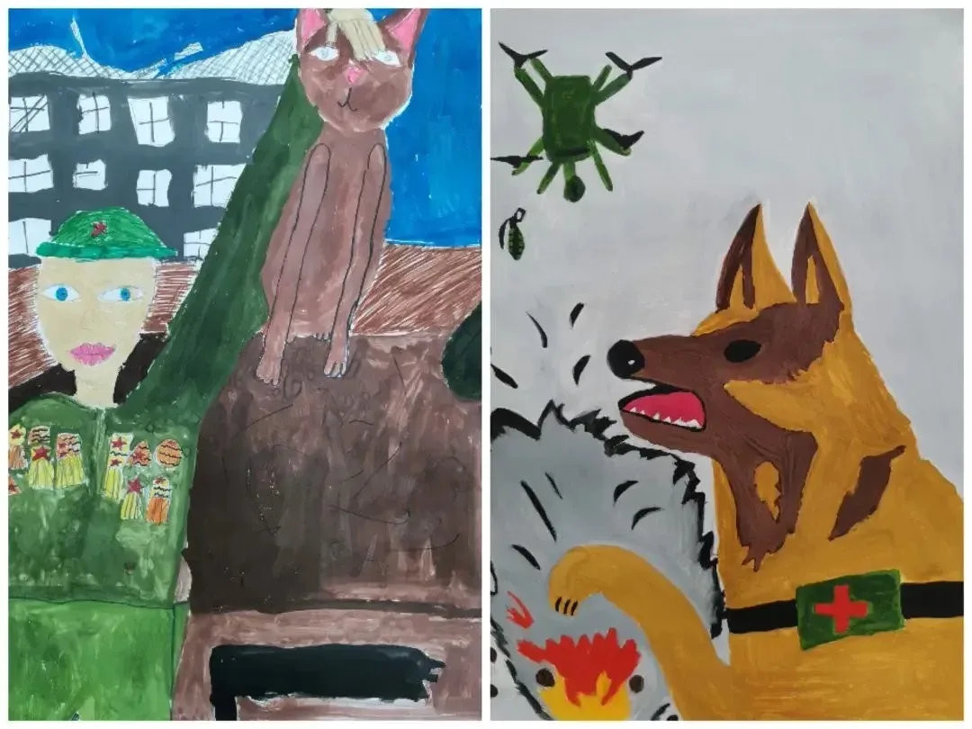 🎨 В преддверии 9 мая учащиеся 1В класса принимали участие в конкурсе детского рисунка «Четвероногие 