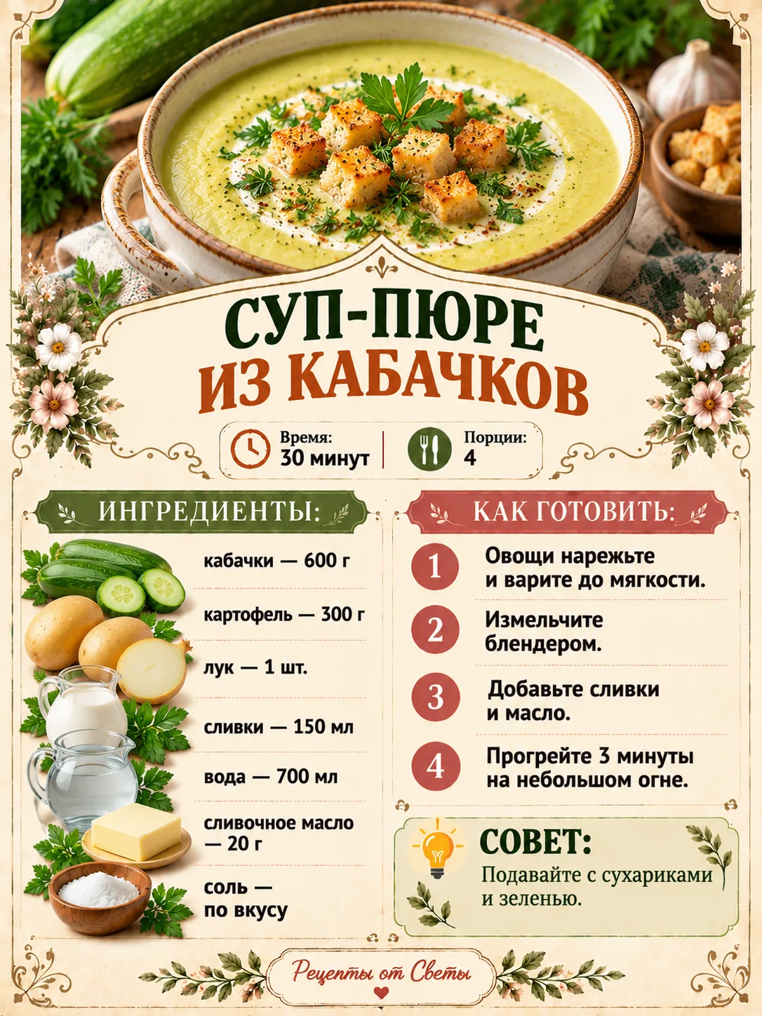 🍜 Суп-пюре из кабачков