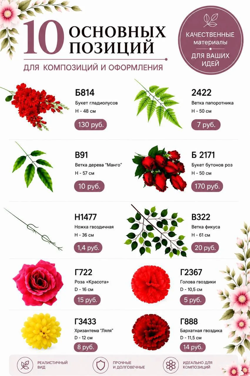 🌿 10 основных позиций для композиций и оформления
