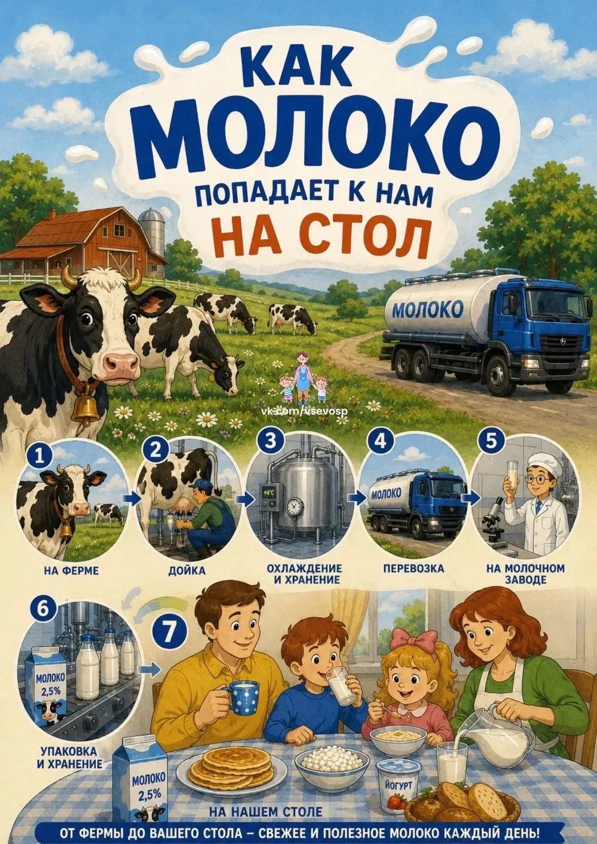 Педагогам и родителям в копилку. Расскажите детям «Как молоко попадает к нам на стол?»