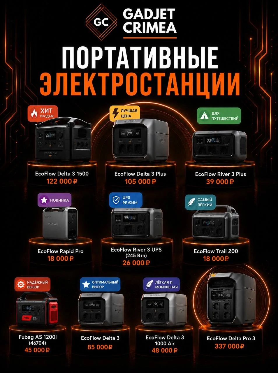ПОРТАТИВНЫЕ ЭЛЕКТРОСТАНЦИИ

⚡ ХИТ ПРОДАЖ
EcoFlow Delta 3 1500
Мощное решение для дома, дачи и длител