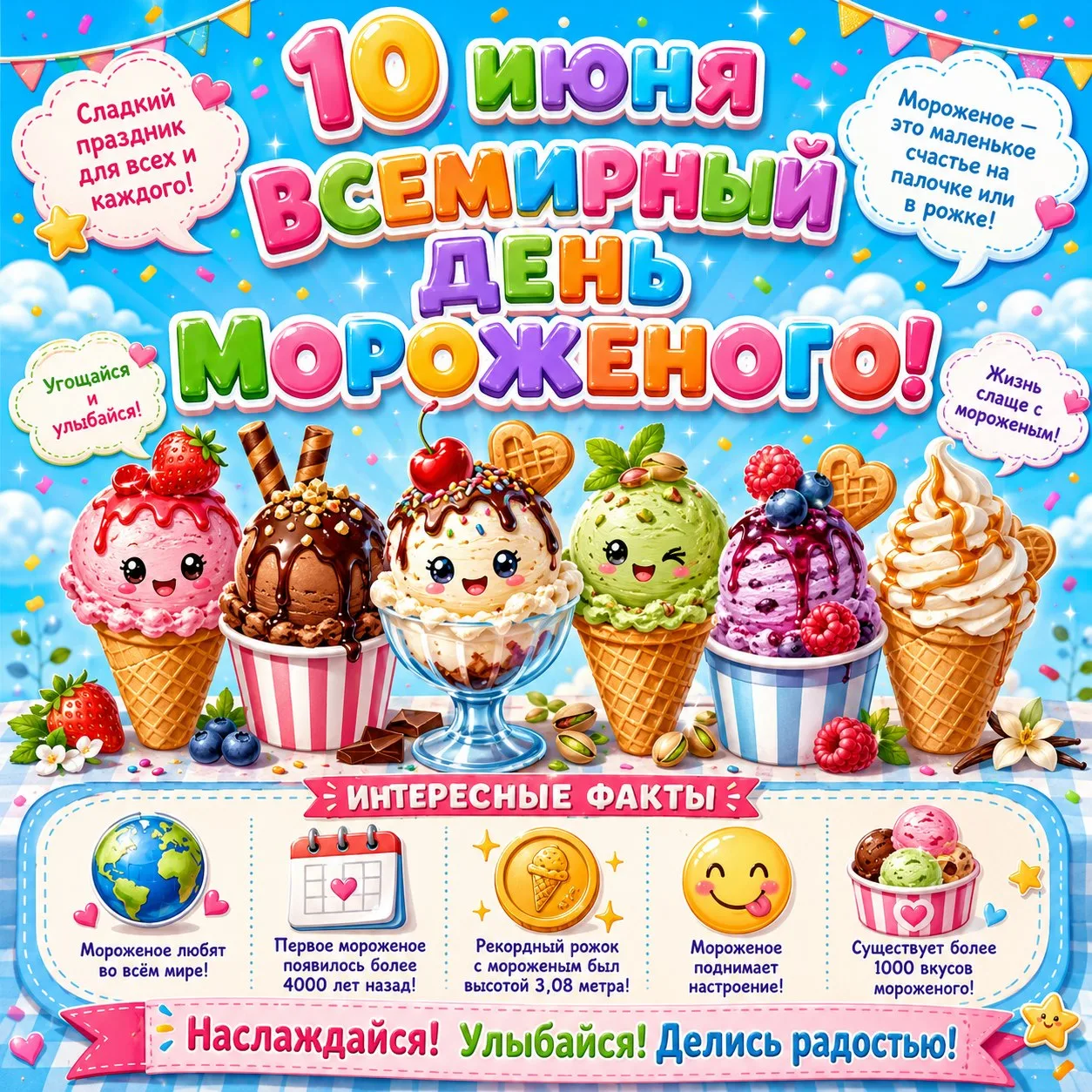 😋 А вы знали, что есть праздник, который объединяет всех сладкоежек мира? 🍬
🍦 Именно сегодня — ВА