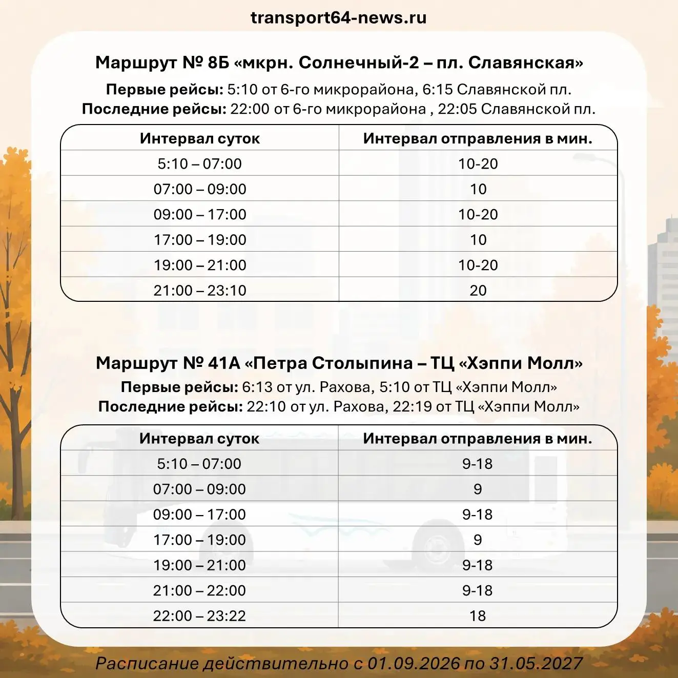 🚍 Саратовские автобусы увеличили число рейсов на 6 маршрутах