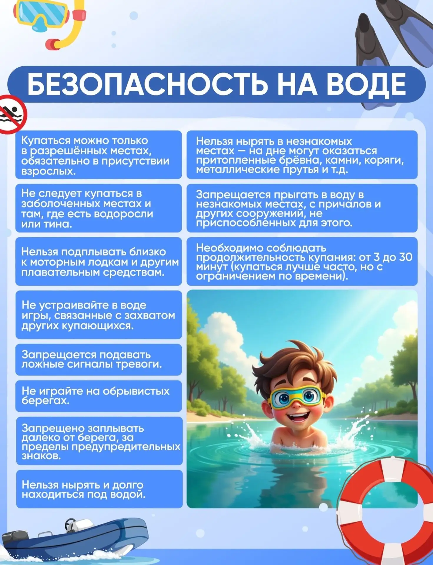 📍Делимся с учащимися и их родителями памяткой о правилах безопасного поведения на воде.