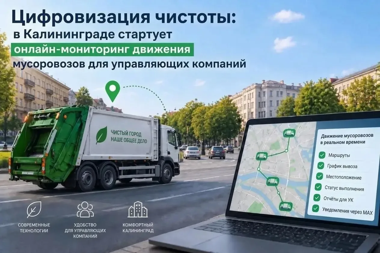 Цифровизация чистоты: в Калининграде стартует онлайн-мониторинг движения мусоровозов дл...