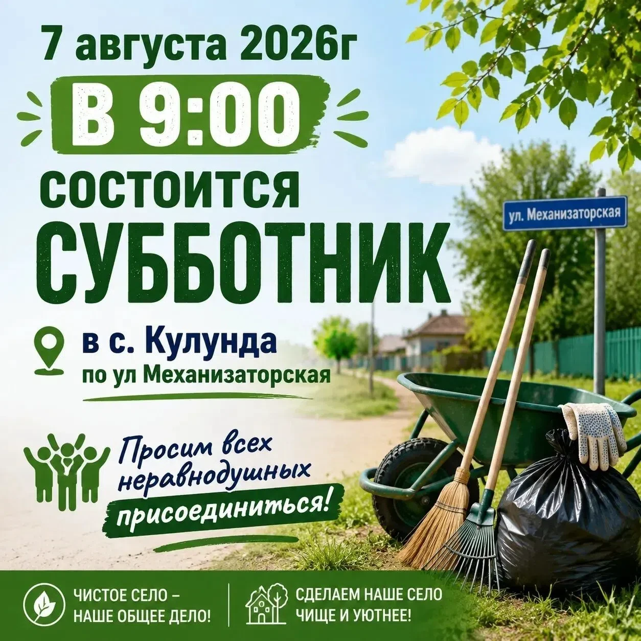 Уважаемые жители села Кулунда!

✅  Напоминаем вам, что в рамках года благоустройства, который был 