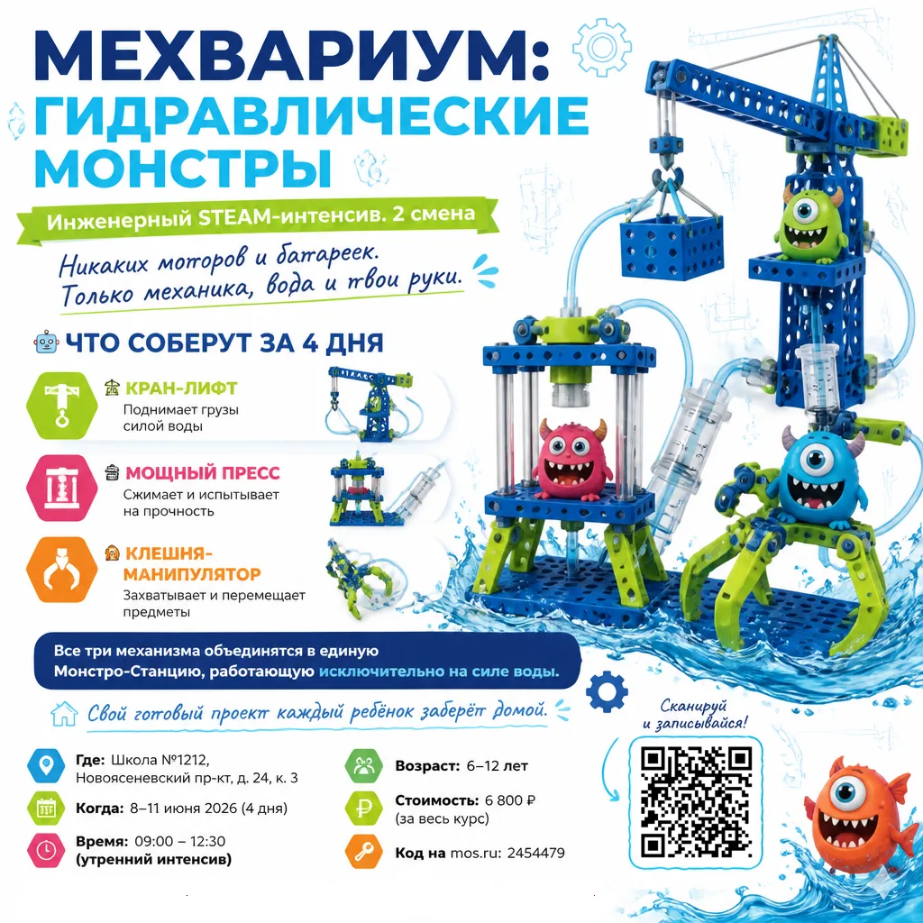 🌊 Инженерный STEAM-интенсив «Мехвариум: Гидравлические Монстры»

Открываем набор на 2-ю смену в Шко
