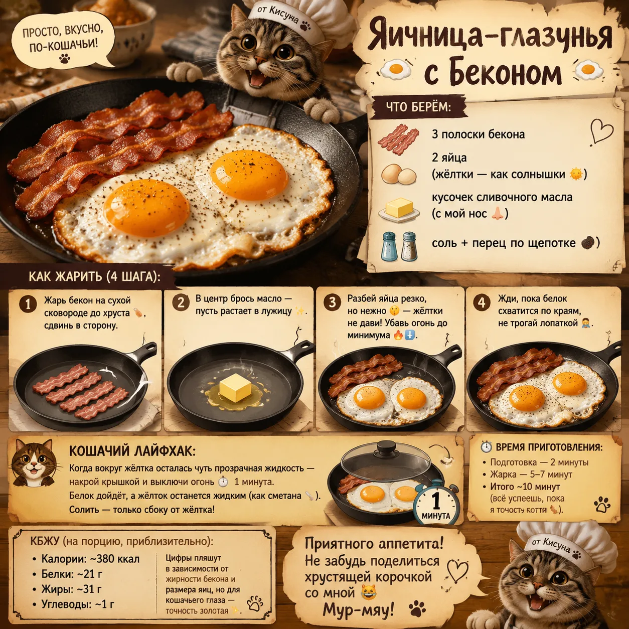 🍳 Яичница-глазунья с беконом
