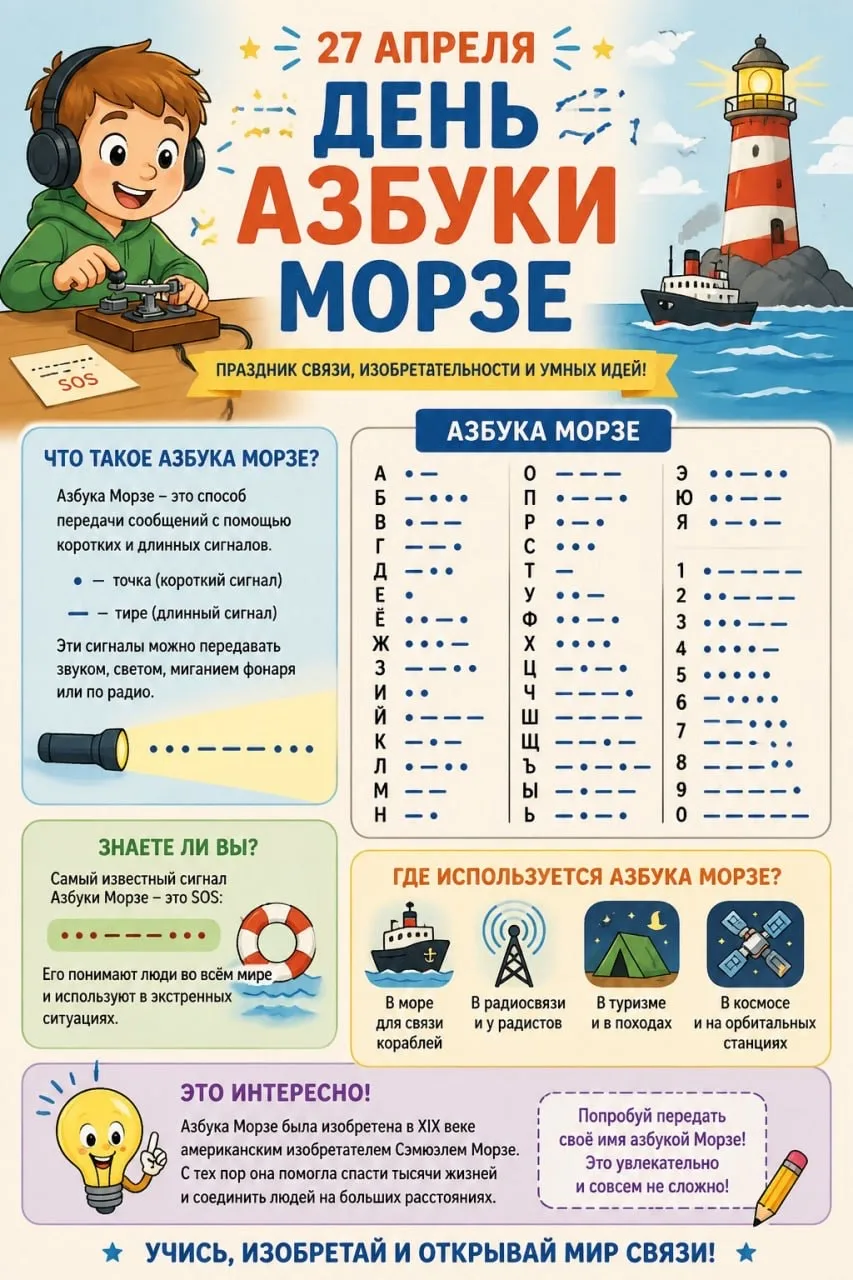 Сегодня, 27 апреля - День азбуки Морзе. Автор