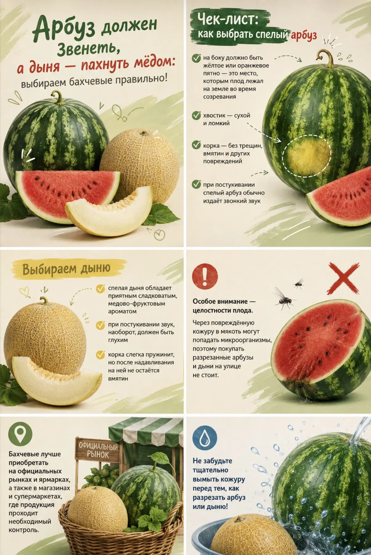 🍈 Август — традиционный сезон арбузов и дынь. Но даже сейчас при покупке стоит обращат...