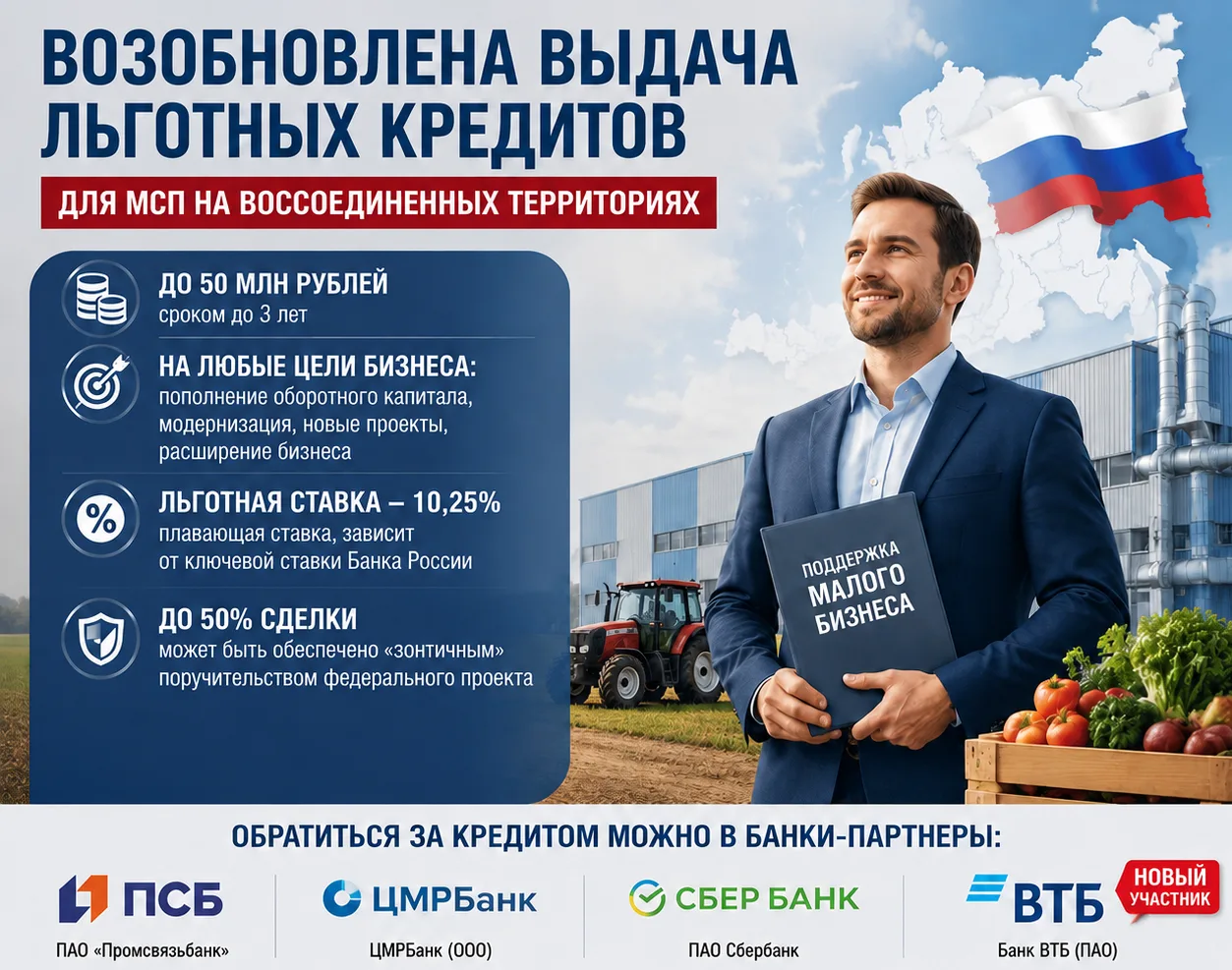 Возобновлена выдача льготных кредитов для МСП на воссоединенных территориях

На воссоединенных терри