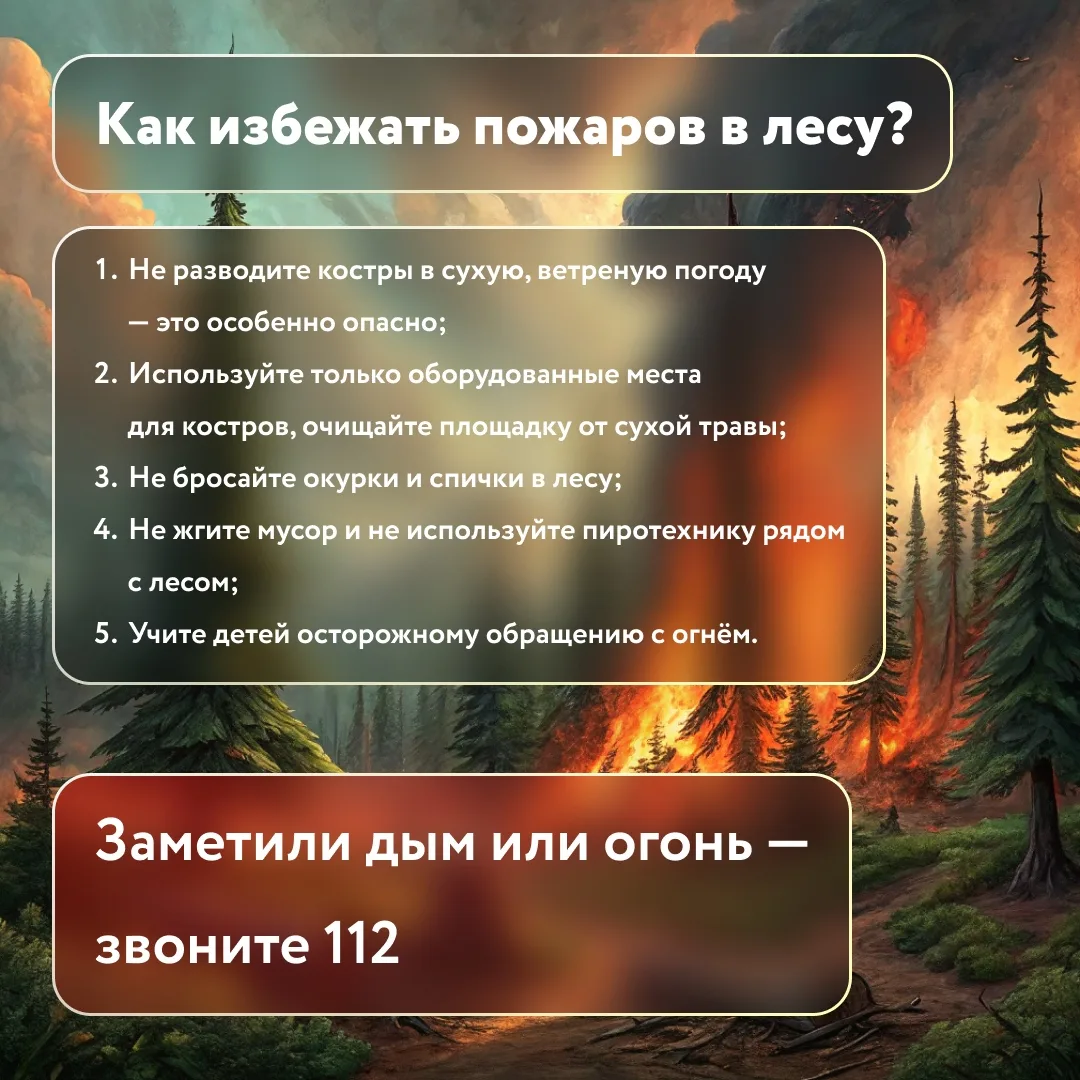 🔥 Один окурок или неосторожно разведённый костёр может привести к трагическим последствиям

В нашем