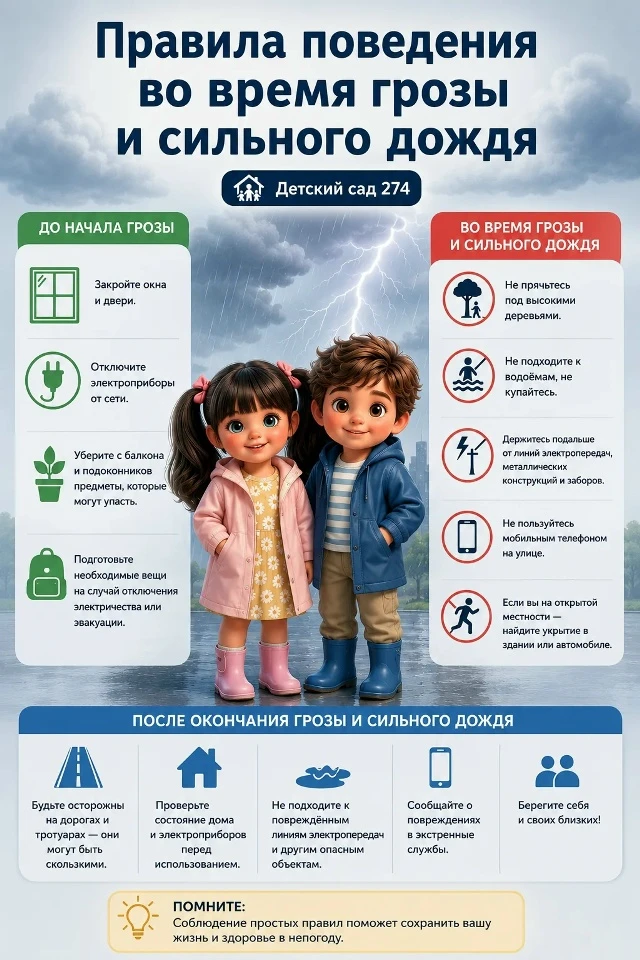 Правила поведения во время грозы и сильного дождя ⛈️🌧️