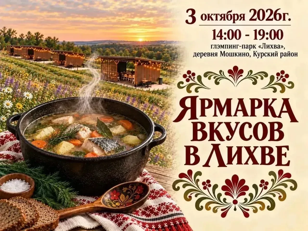 🤗 На территории глэмпинг-парка «Лихва» 3 октября с 14:00 до 19:00 пройдет большой гаст...