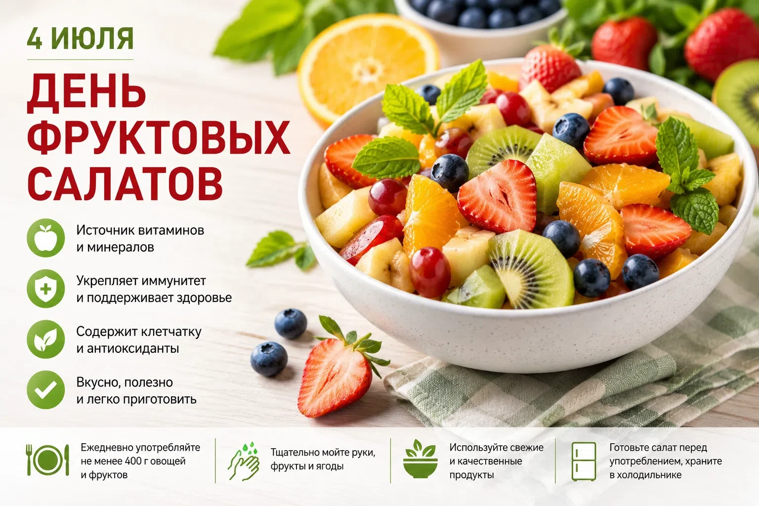 🎉 4 июля — День фруктовых салатов! 🎉