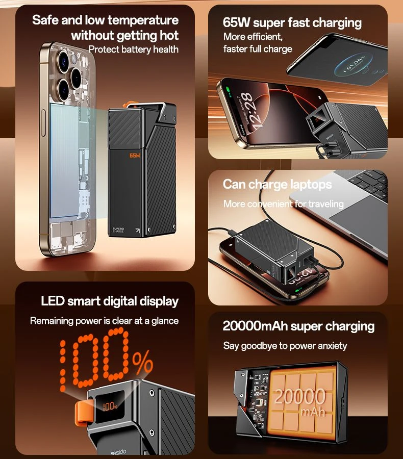 Внешний аккумулятор для ноутбука Yesido YP76 LED Power Display, 20000 mAh, PD65W, Черны...