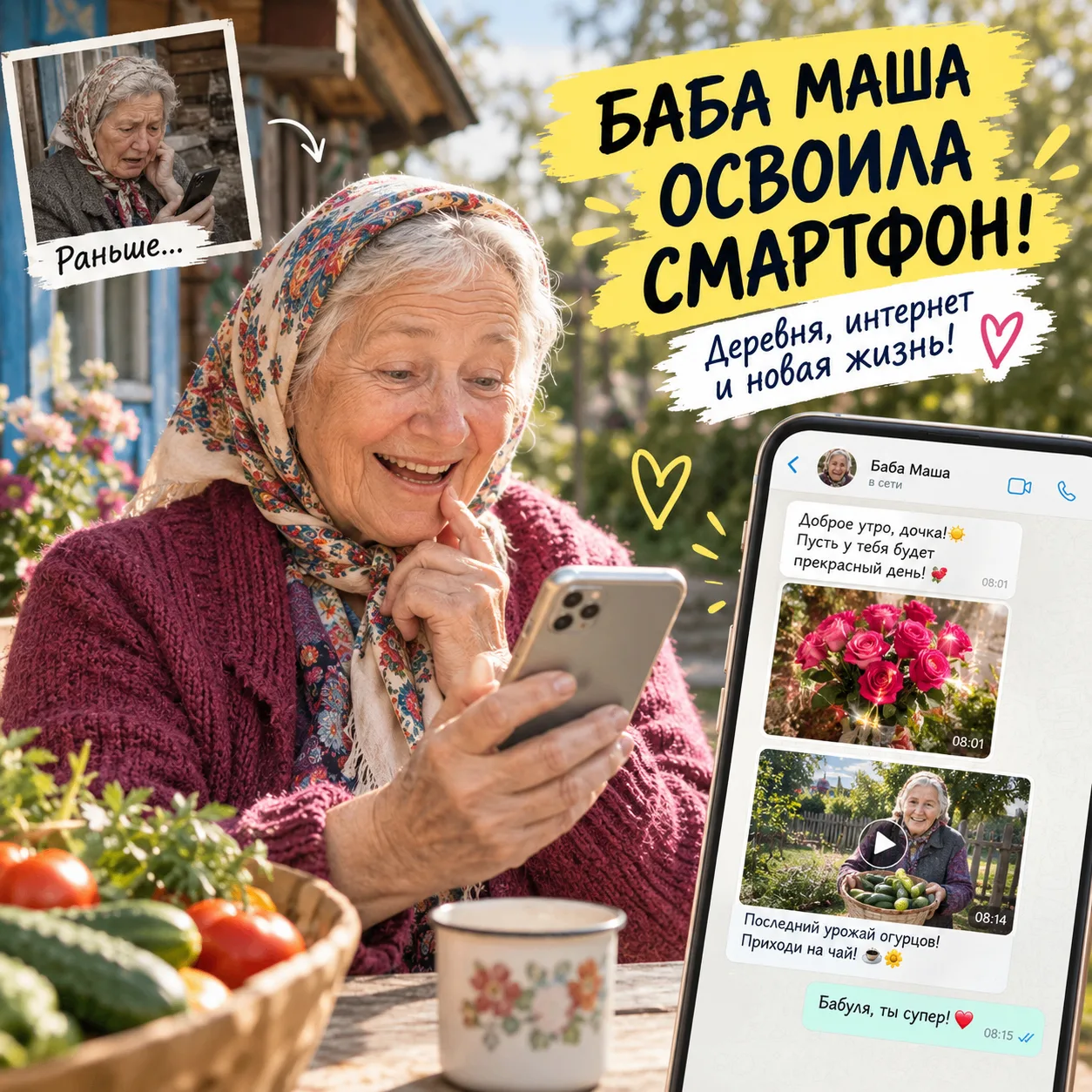 Научить нашу соседку по даче, бабу Машу, пользоваться смартфоном было настоящим квестом...