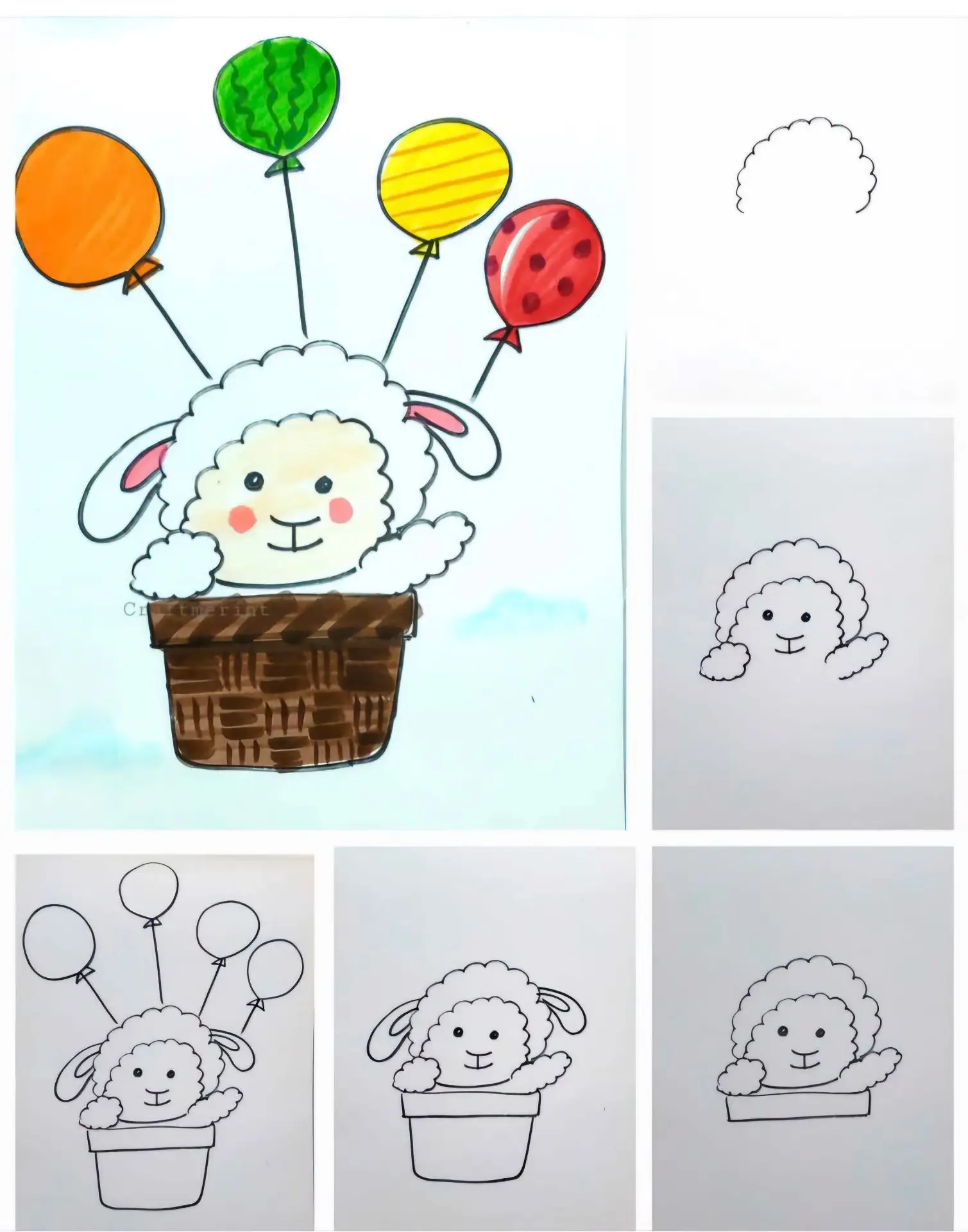 #рисование
Пошаговый рисунок. Овечка в воздушном шаре.

РИС