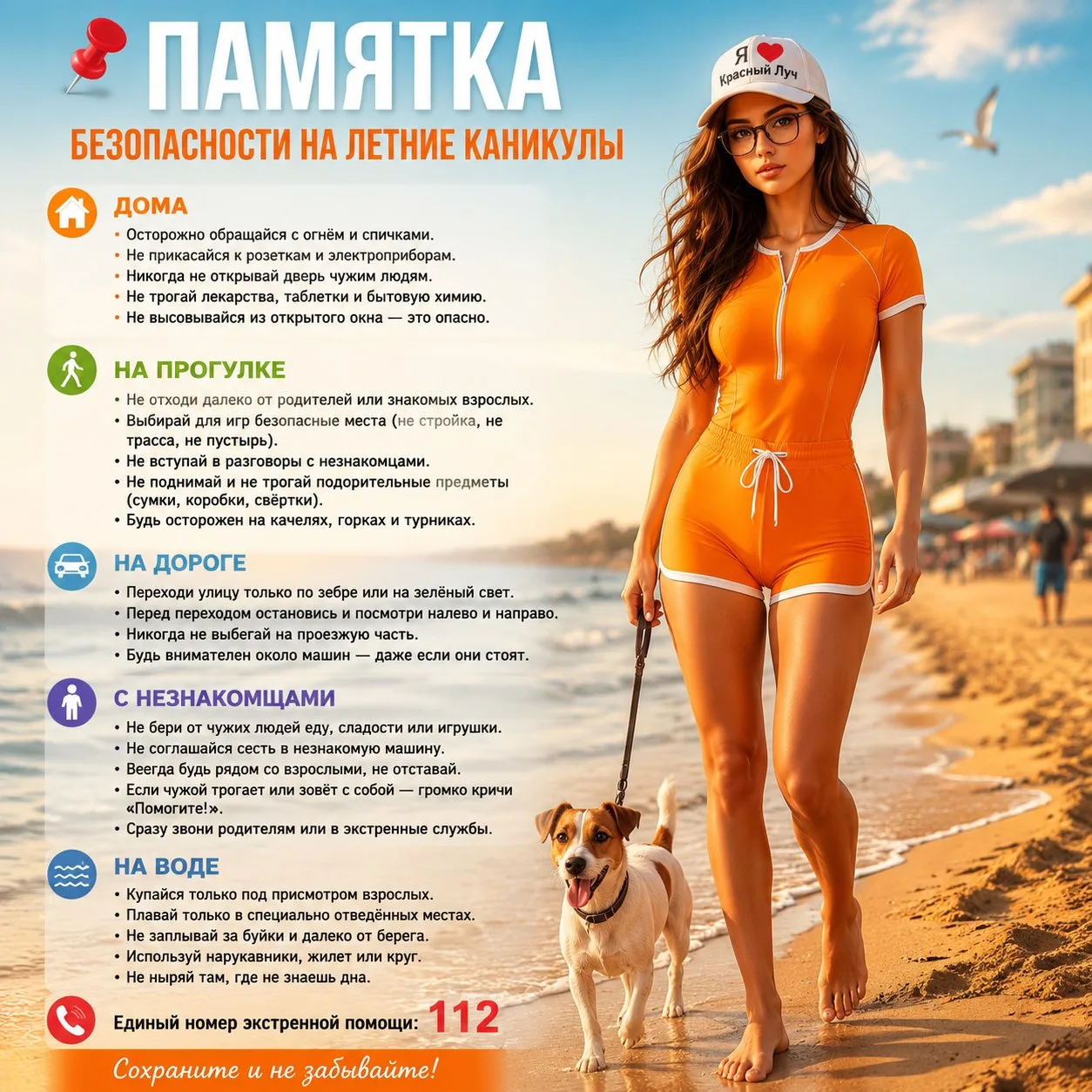 📌 ПАМЯТКА БЕЗОПАСНОСТИ НА ЛЕТНИЕ КАНИКУЛЫ  🏠 ДОМА  · Огонь и спички для взрослых.  · Никогда не откр
